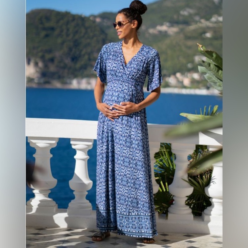 Mediterranean Blue Maternity & Nursing Maxi Dress